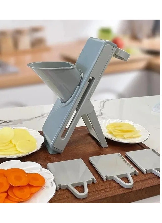 Denx Multifunctional Vegetable Cutter, Mandolin Slicer Kitchen Vegetable Cutter, Safety Potato Slicer, Food Chopper Grater Slicer For Vegetable Fruit Meat With Container Replaceable Blades - Image 3