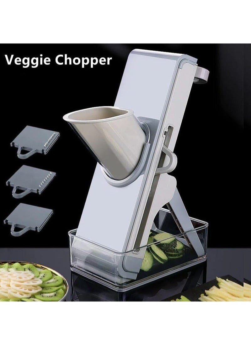 Denx Multifunctional Vegetable Cutter, Mandolin Slicer Kitchen Vegetable Cutter, Safety Potato Slicer, Food Chopper Grater Slicer For Vegetable Fruit Meat With Container Replaceable Blades - Image 4