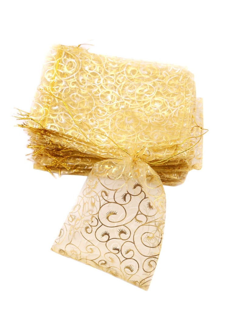 100 Pcs Wedding Gift Small Gift Bags, 4x4.7 In (9 X 12 Cm) Gold Organza Bags For Party Gift Bags, Small Business Candy Bags, Mesh Bags (Gold) - Image 1