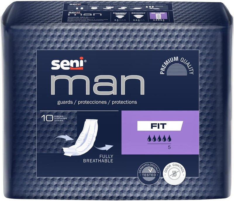 SENI Man Active Guards Male Incontinence Bladder Control Pads 312 x 15710 10 Count 1 Pack of 10 Heavy Absorbency with Adhesive Strip and Super Absorbent Core for Men - Image 1