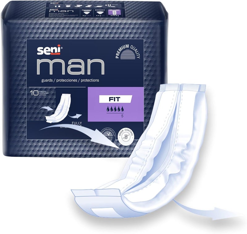 SENI Man Active Guards Male Incontinence Bladder Control Pads 312 x 15710 10 Count 1 Pack of 10 Heavy Absorbency with Adhesive Strip and Super Absorbent Core for Men - Image 5