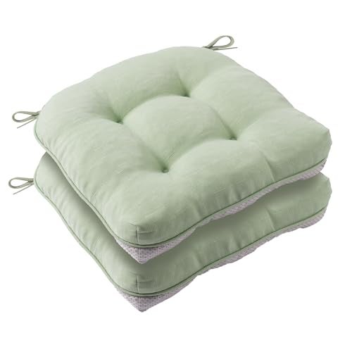 Battilo Chair Cushions Set of 2 for Dining Chairs, Seat Cushions for Kitchen Chairs with Non-Slip Backing, Indoor/Outdoor Waterproof Chair Seat Pads with Ties, 15.5"x15.5"x4", Sage Green - Image 1