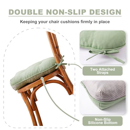 Battilo Chair Cushions Set of 2 for Dining Chairs, Seat Cushions for Kitchen Chairs with Non-Slip Backing, Indoor/Outdoor Waterproof Chair Seat Pads with Ties, 15.5"x15.5"x4", Sage Green - Image 4