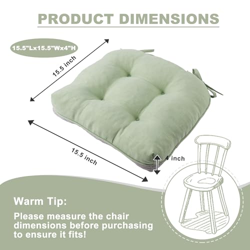 Battilo Chair Cushions Set of 2 for Dining Chairs, Seat Cushions for Kitchen Chairs with Non-Slip Backing, Indoor/Outdoor Waterproof Chair Seat Pads with Ties, 15.5"x15.5"x4", Sage Green - Image 5