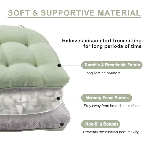 Battilo Chair Cushions Set of 2 for Dining Chairs, Seat Cushions for Kitchen Chairs with Non-Slip Backing, Indoor/Outdoor Waterproof Chair Seat Pads with Ties, 15.5"x15.5"x4", Sage Green - Image 2