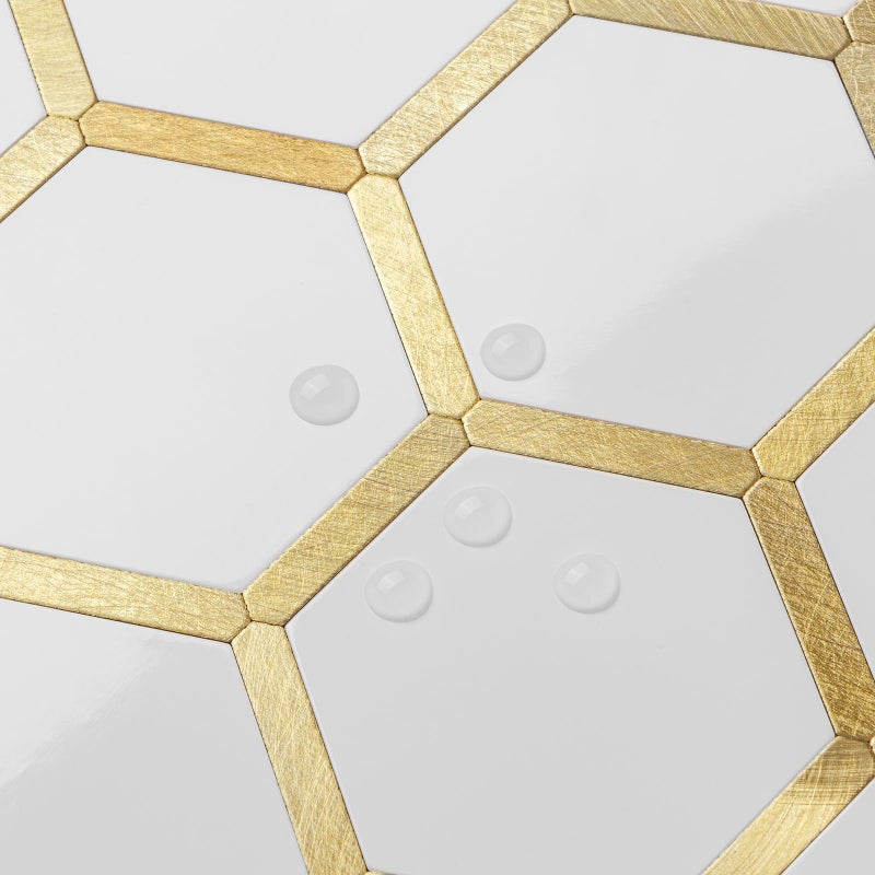 DICOFUN 10-Sheet Hexagon Peel and Stick Backsplash Tile, Polished White Tile Look Mixed Gold Kitchen Backsplash Peel and Stick Wall Tiles - Image 3