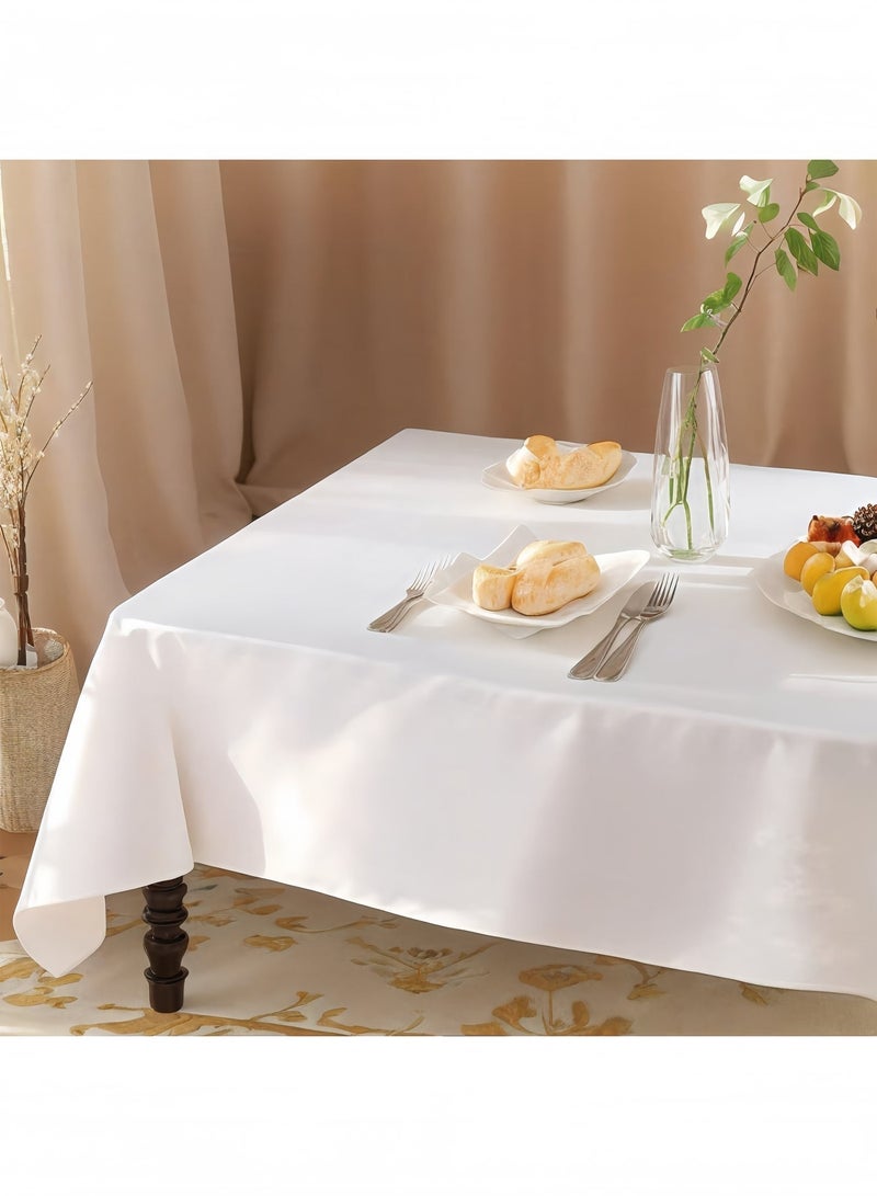 Generic Oil-proof Rectangular Tablecloth 145x180cm - Washable Reusable Polyester Table Cloth for Weddings, Parties, Banquets, Home & Outdoor Use, Wrinkle-resistant (White) - Image 3