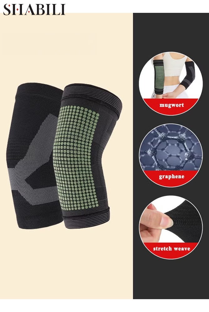 SHABILI 2 Pack Elbow Compression Sleeve, Wormwood Elbow Braces Self Heating Graphene Elbow Pad, Soft Elasticity Warm Elbow Brace for Tennis, Golfer, Badminton, Weightlifting, Basketball and Workout, Black (M) - Image 2