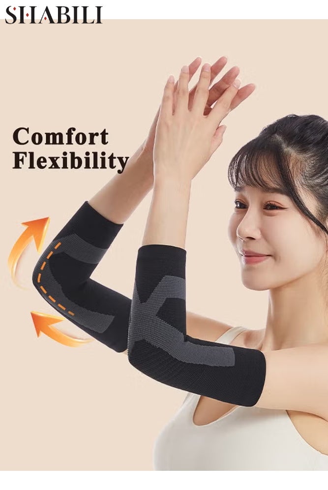 SHABILI 2 Pack Elbow Compression Sleeve, Wormwood Elbow Braces Self Heating Graphene Elbow Pad, Soft Elasticity Warm Elbow Brace for Tennis, Golfer, Badminton, Weightlifting, Basketball and Workout, Black (M) - Image 5