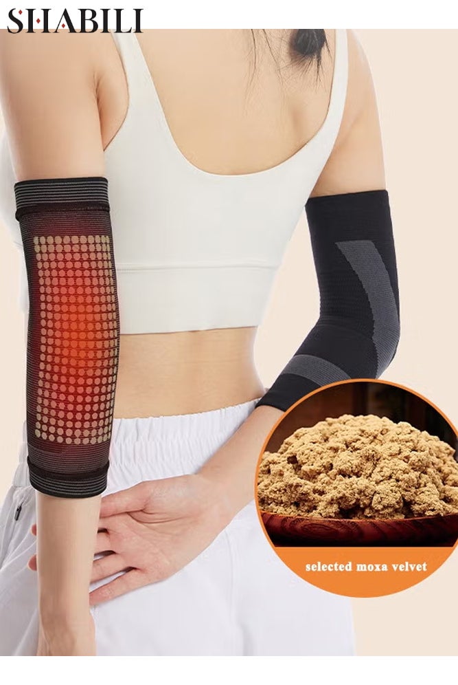 SHABILI 2 Pack Elbow Compression Sleeve, Wormwood Elbow Braces Self Heating Graphene Elbow Pad, Soft Elasticity Warm Elbow Brace for Tennis, Golfer, Badminton, Weightlifting, Basketball and Workout, Black (M) - Image 3
