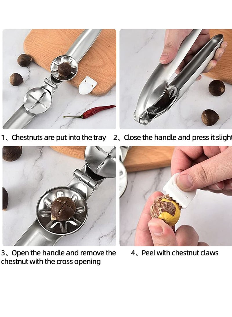 Peachjoy قاطع كستناء من الفولاذ المقاوم للصدأ، قشارة مكسرات، كماشة جوز، كماشة فتح المكسرات المعدنية، أدوات مطبخ من الفولاذ المقاوم للصدأ 304، مكسرات جوز، فتاحة فواكه مجففة للمطبخ - Image 3