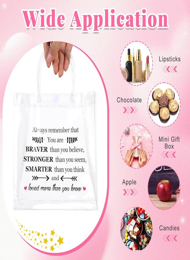 Dansydaisy 20 Pcs Inspirational Gifts Bulk for Women Clear PVC Thank You Gift Bags Reusable Goodie Bags with Handles for Mother's Day Wedding 7.87 x 7.87 Inch(Always Remember You Are Braver Than You) - Image 5