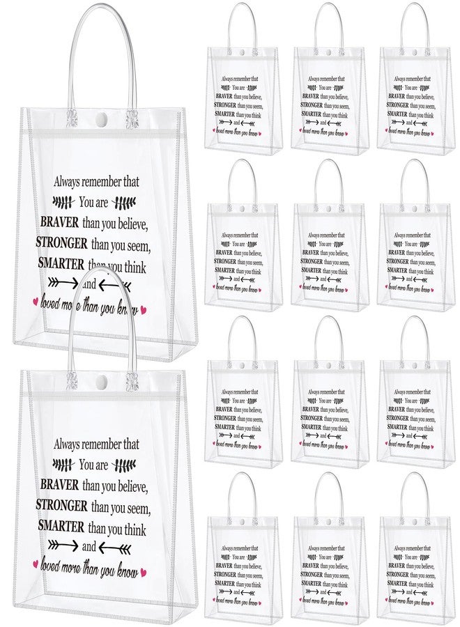 Dansydaisy 20 Pcs Inspirational Gifts Bulk for Women Clear PVC Thank You Gift Bags Reusable Goodie Bags with Handles for Mother's Day Wedding 7.87 x 7.87 Inch(Always Remember You Are Braver Than You) - Image 1