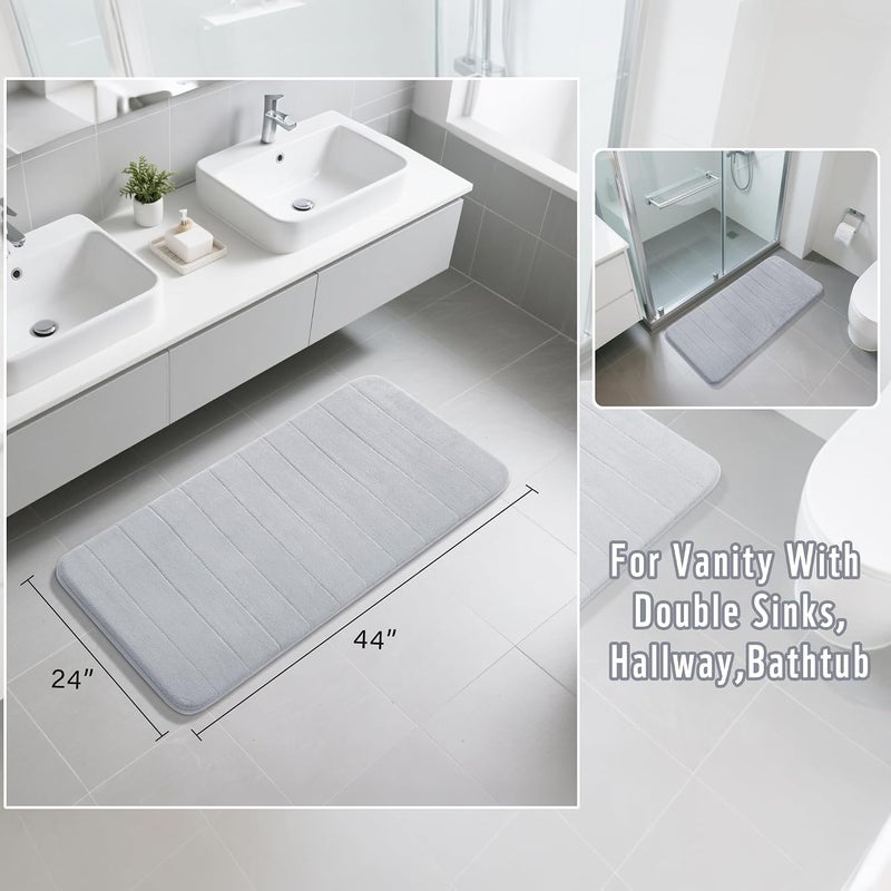 Yimobra Long Bath Mat 44"x24", Super Soft Quick Dry Memory Foam Bathroom Rug, Water Absorbent, Non Slip Backing Machine Washable for Tub Shower, Thick Comfort Support, Silver - Image 2