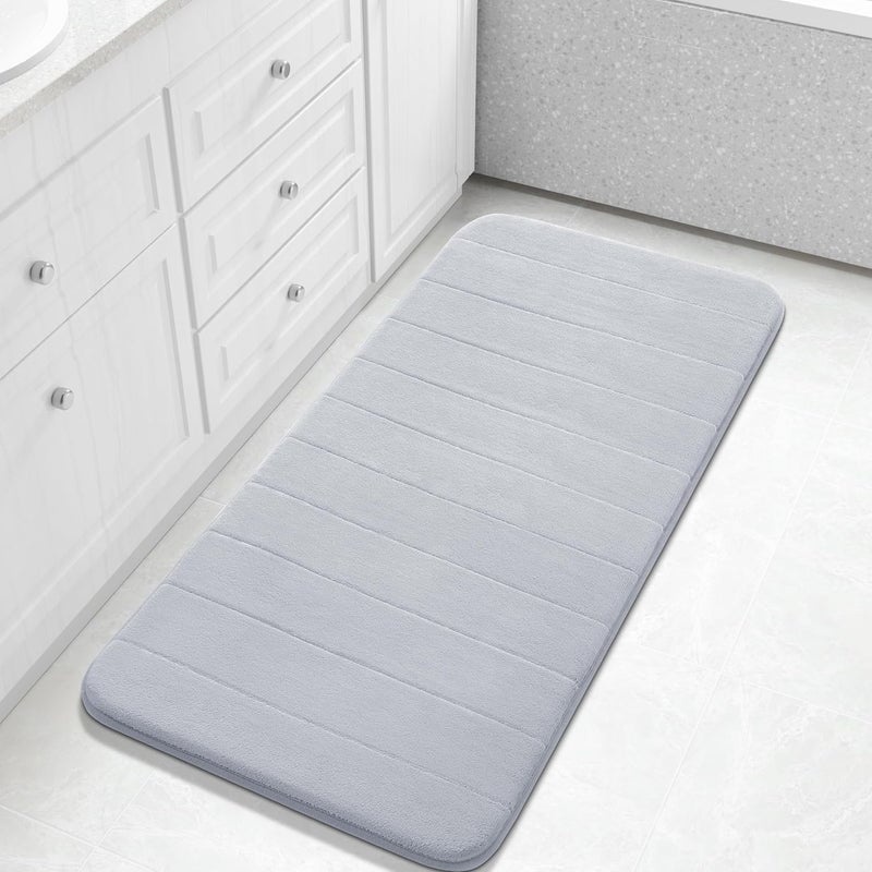 Yimobra Long Bath Mat 44"x24", Super Soft Quick Dry Memory Foam Bathroom Rug, Water Absorbent, Non Slip Backing Machine Washable for Tub Shower, Thick Comfort Support, Silver - Image 1