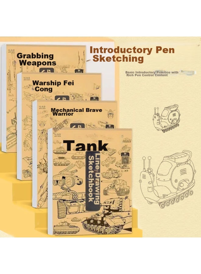 Painted Fish Doodle Fish Line Drawing Tracing Book, Children's Line Drawing Sketching Practice, Coloring Book, Drawing Book, Doodle Sketch Book, Tank And Warship - Image 3
