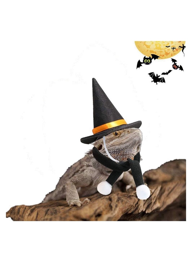 SOLARAE Bearded Dragon Hat Wizard Design, Lizard Halloween Witch Hat with Elastic Chin Strap, Halloween Wizard Hat Cosplay Reptile Apparel Outfit - Image 1