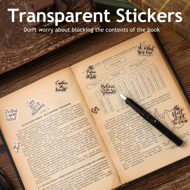 Glenmal 840 Pieces Inspirational Sticker Housekeeping Week Gifts Motivational Decal Aesthetic Words Sticker Word Sayings Decal for Teens Journaling Scrapbook(Transparent Color) - Image 3