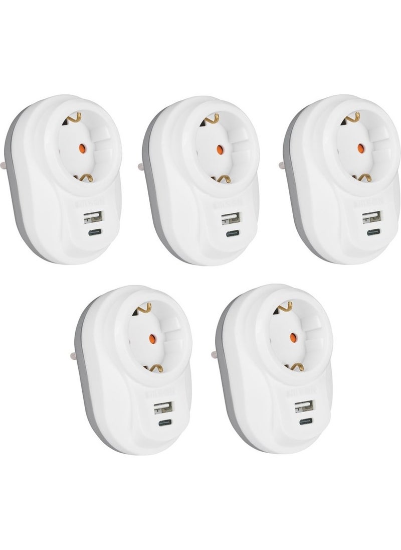 Nilson 5 Pieces Current Protected Single Plug Socket U+C-Type  - Image 1
