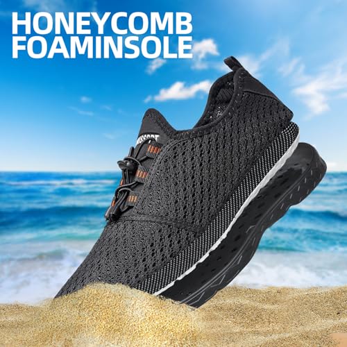 DOUSSPRT Men's Water Shoes Quick Drying Sports Aqua Shoes Dark Allblack Size 10 - Image 5