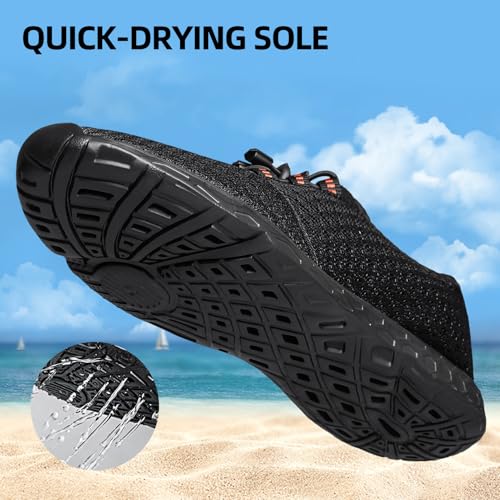 DOUSSPRT Men's Water Shoes Quick Drying Sports Aqua Shoes Dark Allblack Size 10 - Image 3