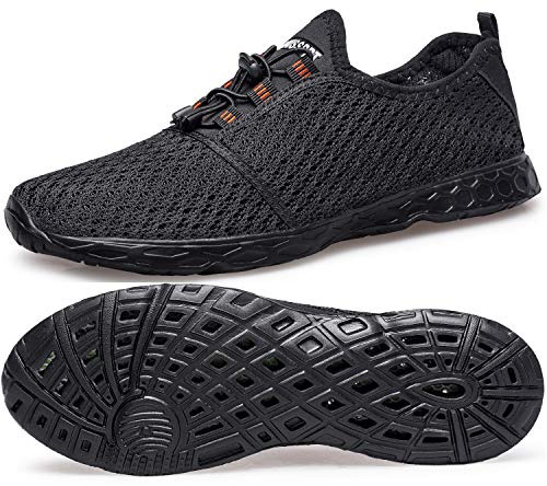 DOUSSPRT Men's Water Shoes Quick Drying Sports Aqua Shoes Dark Allblack Size 10 - Image 1