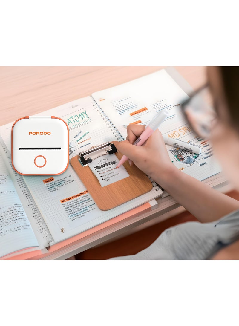 porodo Pocket HD Thermal Printer / 50mm Width / Scan & Print Instantly from App / Compact Printer / Inkless Printing / High Definition Prints - White / Orange  - Image 2