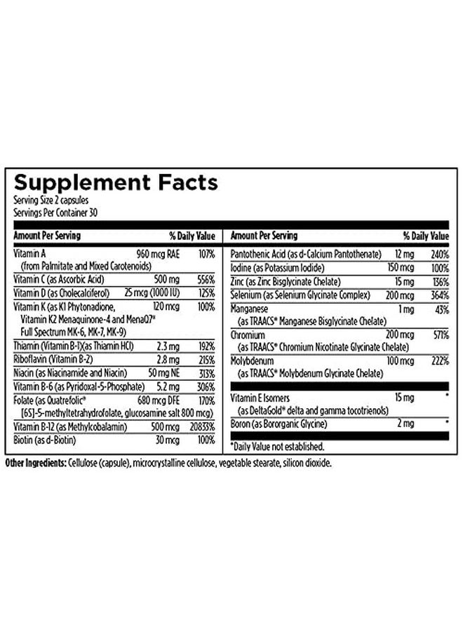 designs for health - Twice Daily Multi Ironfree Adult Multivitamin Supplement Multi Vitamin + Mineral For Adults With Vitamin C B Vitamins K D E Folate + More Nongmo 60 Capsules - Image 1