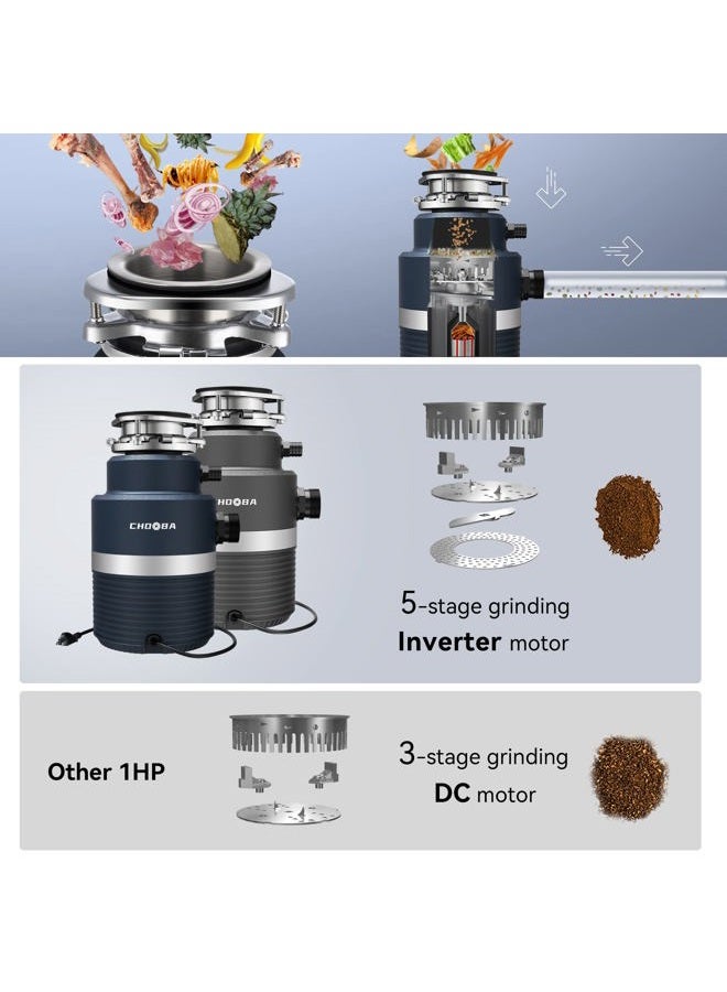Chooba Garbage Disposal 1HP, Food Waste Disposal Continuous Feed, Garbage Disposal with Power Cord,Navy Blue… - Image 2