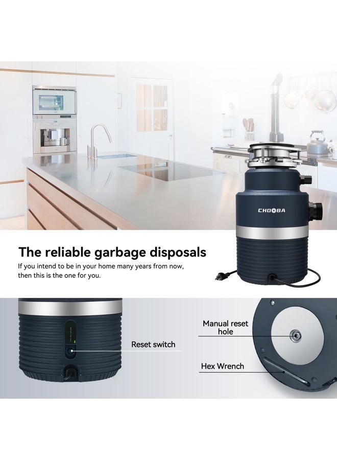 Chooba Garbage Disposal 1HP, Food Waste Disposal Continuous Feed, Garbage Disposal with Power Cord,Navy Blue… - Image 5