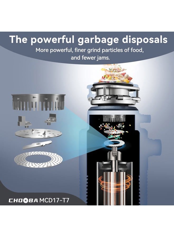 Chooba Garbage Disposal 1HP, Food Waste Disposal Continuous Feed, Garbage Disposal with Power Cord,Navy Blue… - Image 4