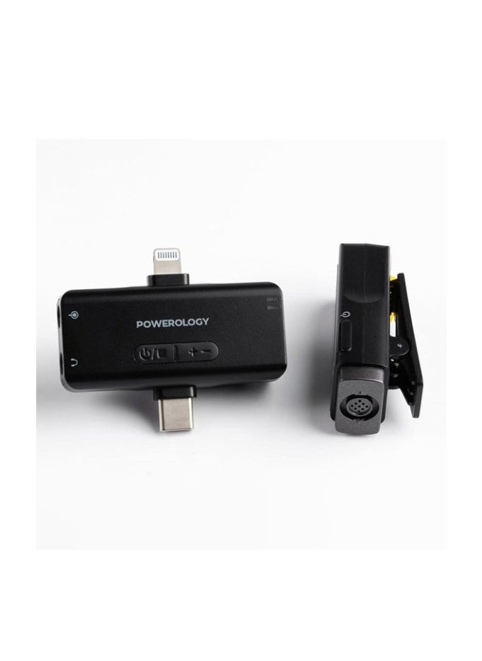 Powerology Powerology MFI x1 2-Conductor Wireless Lavalier Microphone with 1000mAh Battery - Black  - Image 1