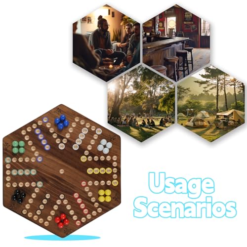 Wahartoly 20 in Wooden Fast Track Board Game Original Wahoo Board Game for 6 and 4 Players with Marbles and Dices Burnt Color Board Marble GameLarge - Image 5