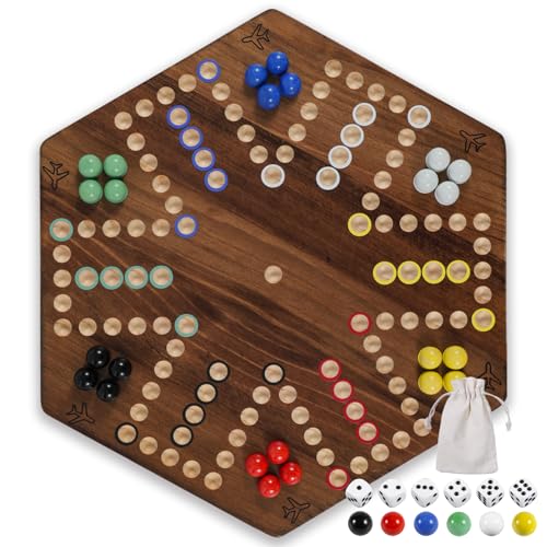 Wahartoly 20 in Wooden Fast Track Board Game Original Wahoo Board Game for 6 and 4 Players with Marbles and Dices Burnt Color Board Marble GameLarge - Image 1