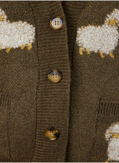 trendyol Khaki Soft Textured Animal Patterned Knitwear Cardigan TWOAW21HI0476  - Image 4