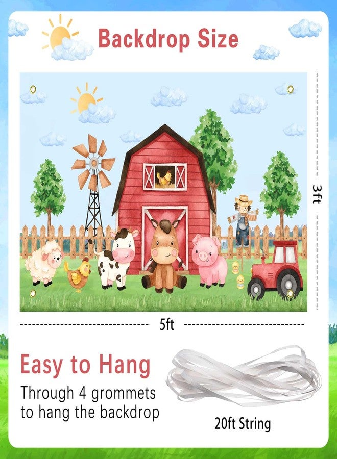 Heboland Watercolor Farm Birthday Decorations Backdrop Banner for Boys, Large Size 3 x 5Ft Barnyard Animal Backdrop Banner Baby Shower Party Supplies - Image 5