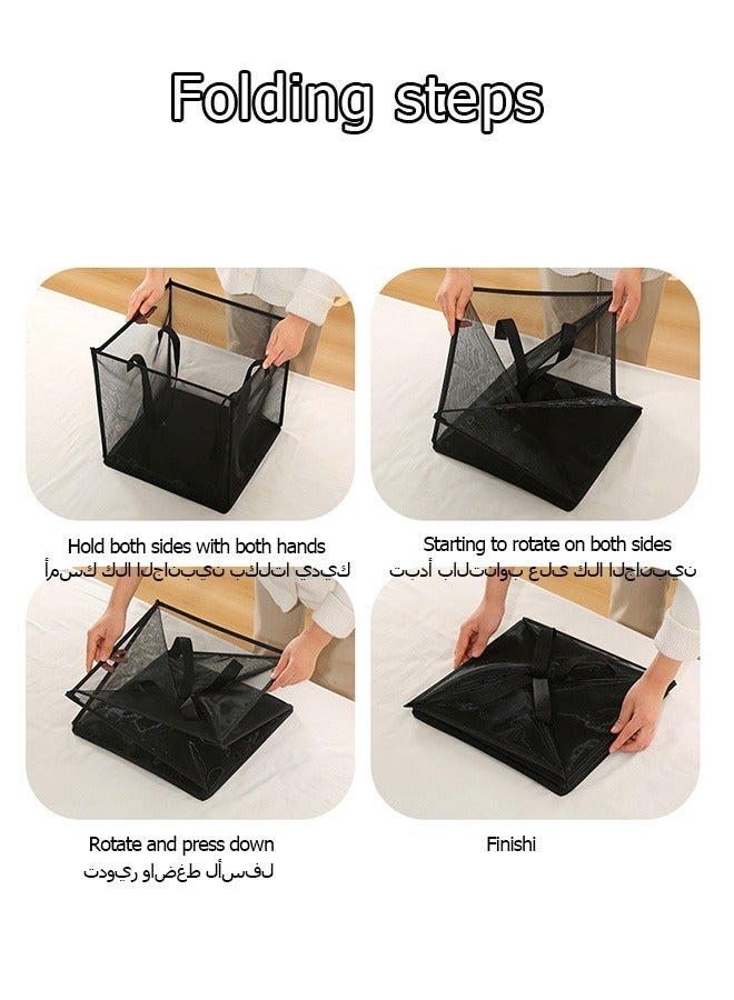 Aikenn 2Pc Laundry Basket Square Mesh Laundry Basket Foldable Storage Basket Clothes Storage Basket Handle Dirty Clothes Basket Suitable For Clothes Other Household Items Storage (Black 2 Layers)  - Image 5