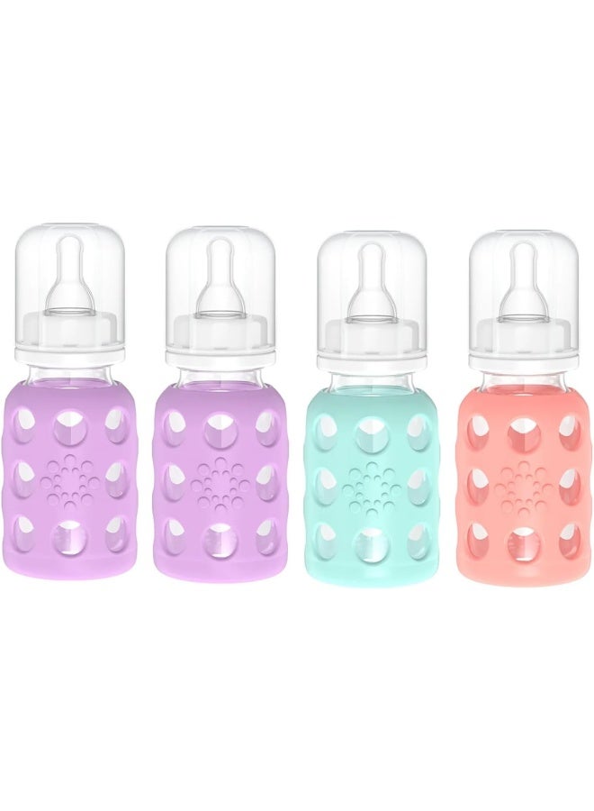 Lifefactory 4oz Glass Baby Bottle (2 Lavender/1 Mint/1 Cantaloupe) 4 Pack - Image 1