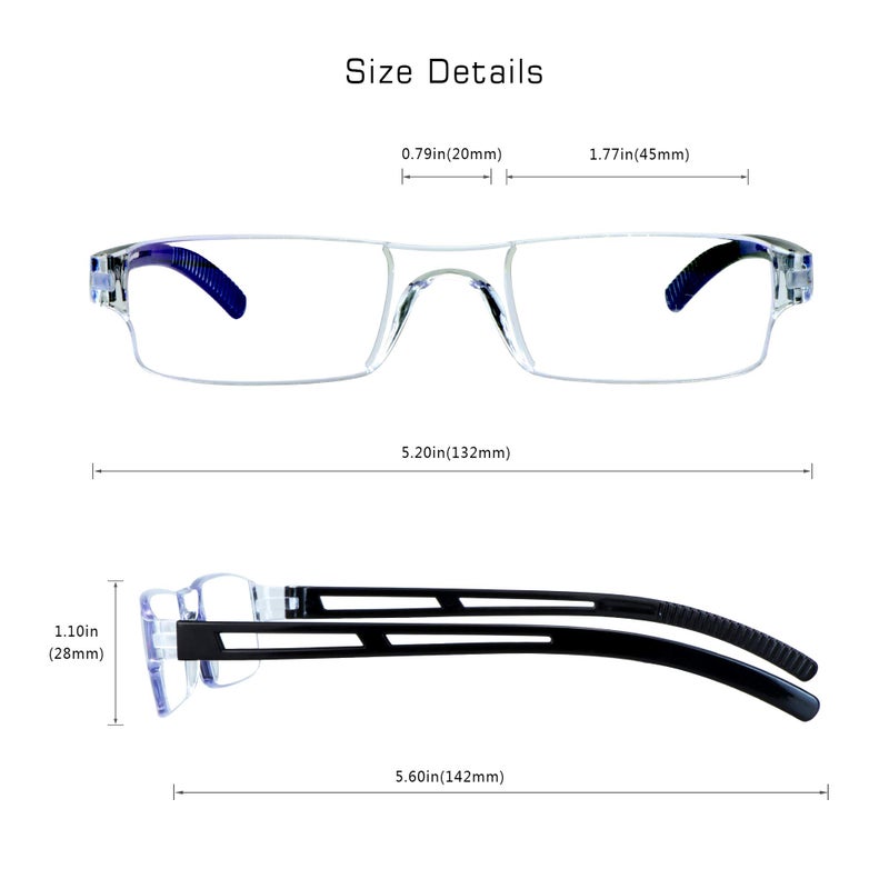 VisionGlobal 5 Pairs Reading Glasses, Blue Light Blocking Glasses, Computer Reading Glasses for Women and Men, Fashion Square Eyewear Frame (Black,+2.50 Magnification) - Image 3