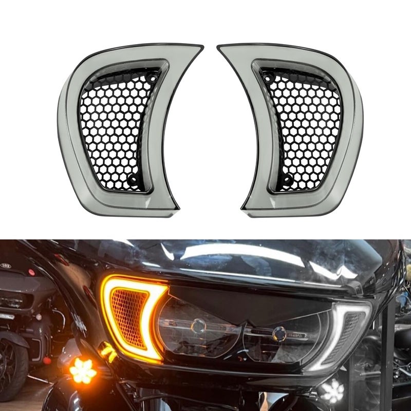 HDBUBALUS Motorcycle Headlight Vent Accent Turn Signal LED Indicator Side Lights For Harley Road Glide FLTRX 20152023 Clear Lens