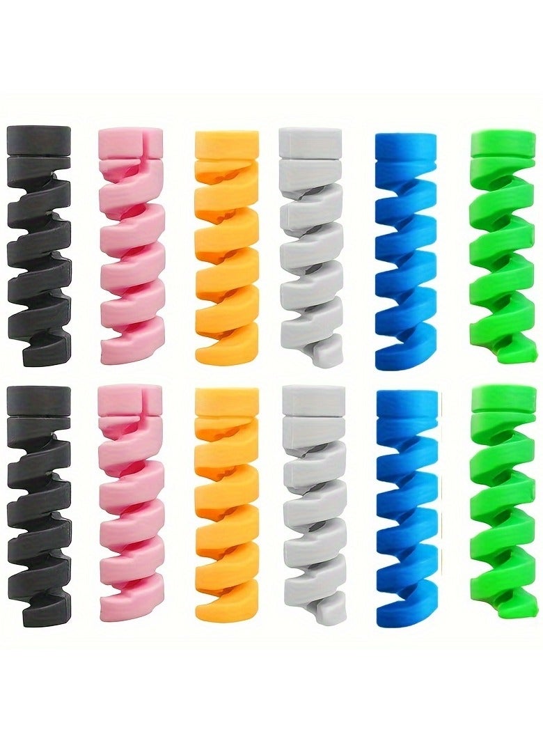 12Pcs Silicone Cable Protectors, Spiral Wire Cord Winder, Universal USB Charging Cable Protector - Image 1