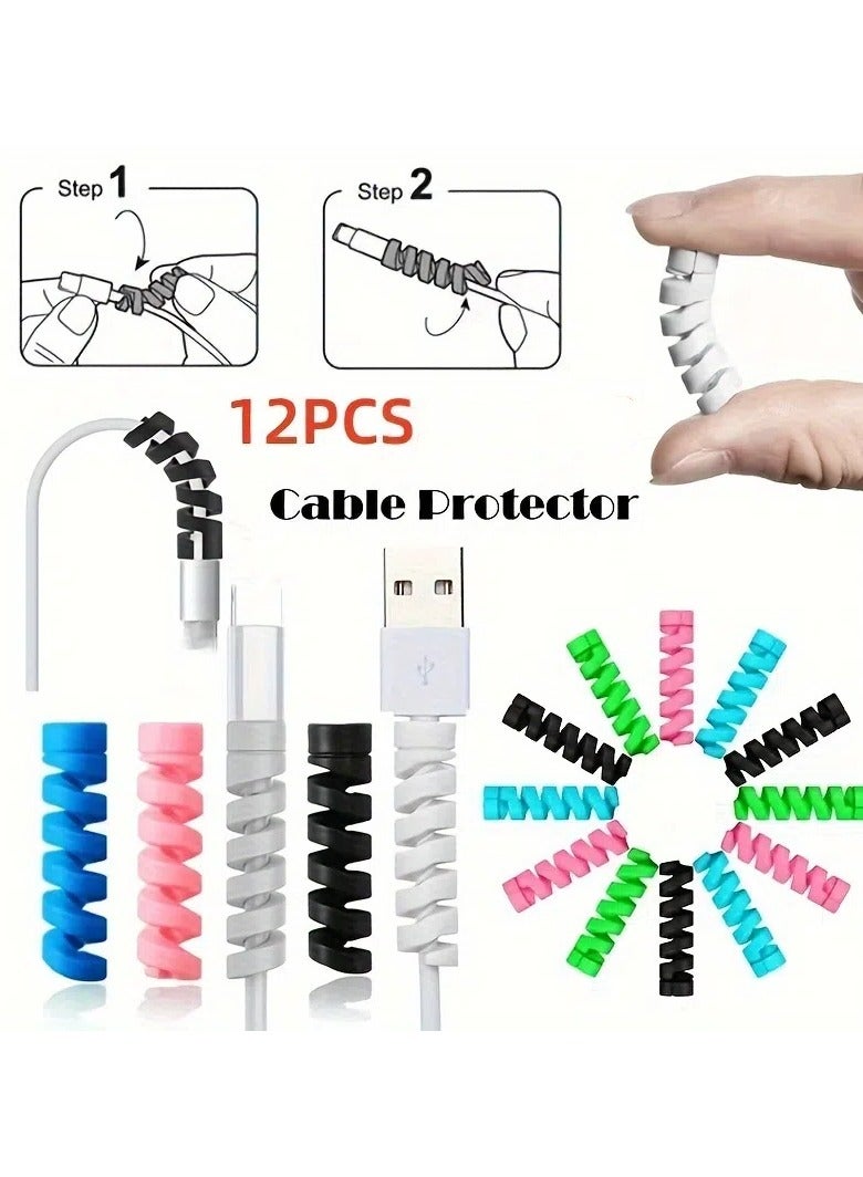 12Pcs Silicone Cable Protectors, Spiral Wire Cord Winder, Universal USB Charging Cable Protector - Image 2