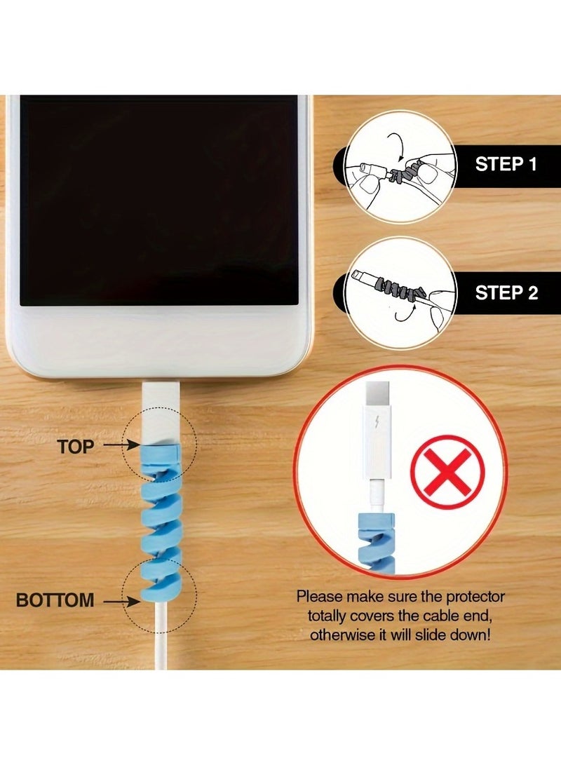 12Pcs Silicone Cable Protectors, Spiral Wire Cord Winder, Universal USB Charging Cable Protector - Image 5