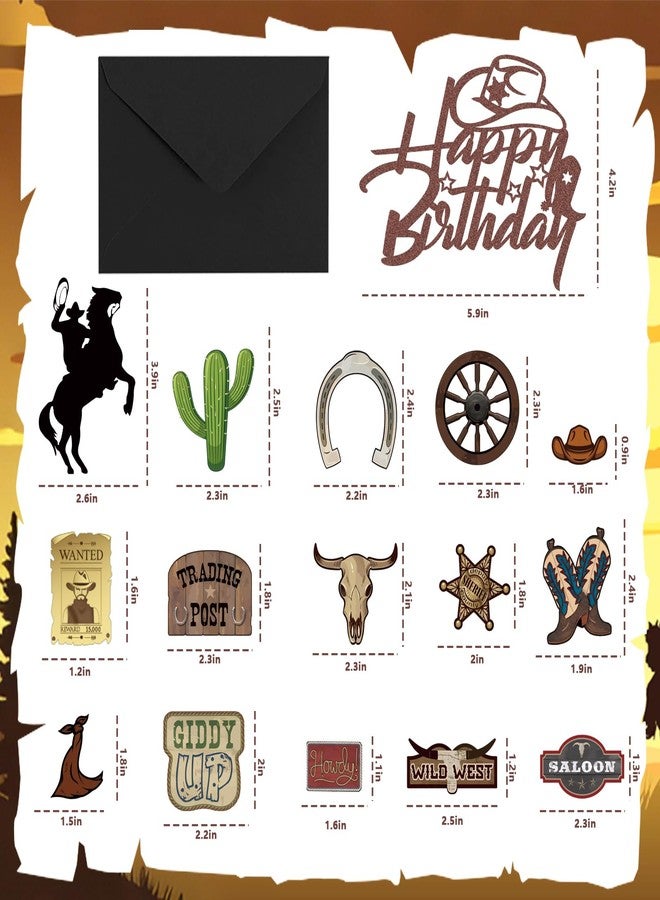 Pretyps 16 Pcs Cowboy Cake Toppers Glitter Cowboy Hat Cake Decorations Western Theme Happy Birthday Party Decoration for Boys Girls , Cowboy Birthday Sign Birthday Decor Party Decor Party Supplies - Image 4