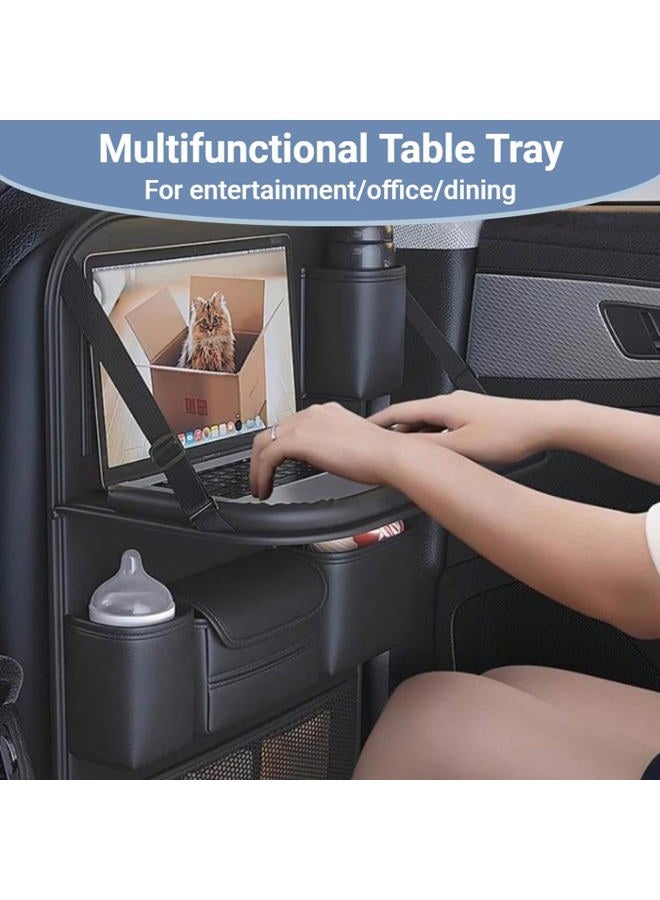 Beruyu 2 Pack Leather Car Backseat Organizer with Foldable Table Tray, Car Seat Back Protector Kick Mats with Tablet Holder, Travel Accessories Storage Organizer - Image 5