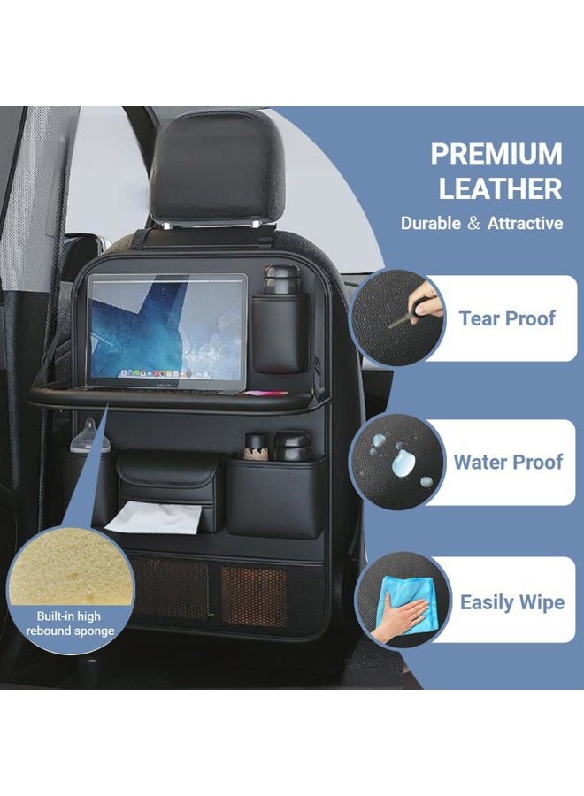 Beruyu 2 Pack Leather Car Backseat Organizer with Foldable Table Tray, Car Seat Back Protector Kick Mats with Tablet Holder, Travel Accessories Storage Organizer - Image 4