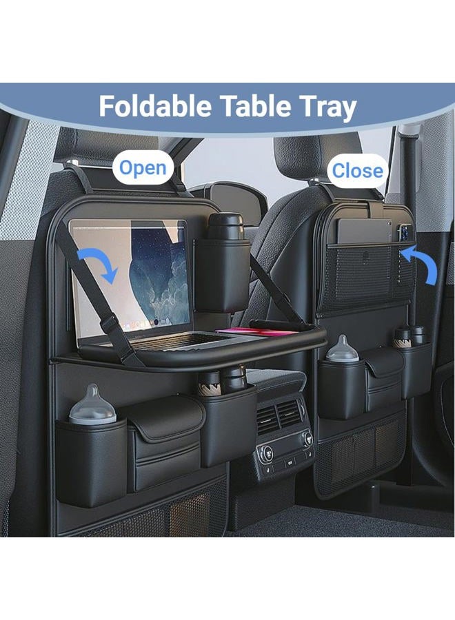 Beruyu 2 Pack Leather Car Backseat Organizer with Foldable Table Tray, Car Seat Back Protector Kick Mats with Tablet Holder, Travel Accessories Storage Organizer - Image 3