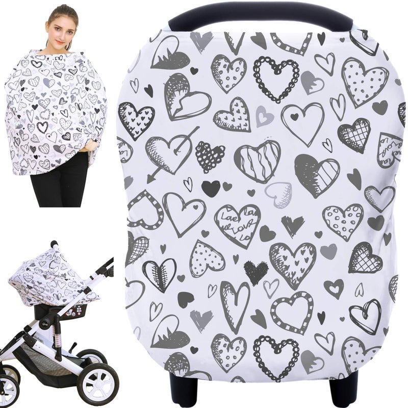 Hicoco Baby Car Seat Covers, Carseat Canopy, Boys Girls Privacy Breastfeeding Cover (Grey Heart) - Image 1
