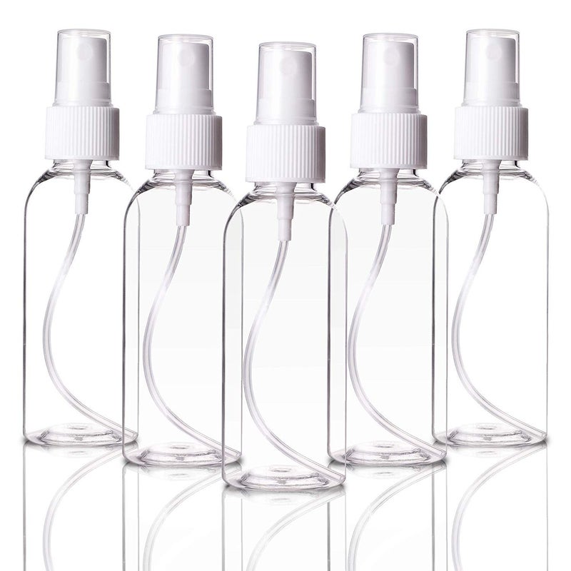 Ulife Mall Fine Mist Spray Bottles Set (5 Pack), 100 ML Refillable Travel Atomiser Bottles Toiletries Liquid Containers for Cosmetic Makeup Mini Transparent Plastic Empty Spray Bottles