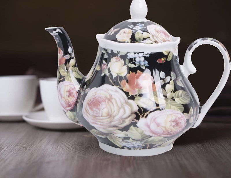 Palais Essentials European Style Ceramic Teapot Coffee Pot Water Pot Porcelain Vintage Gift Tea Pot - Moonlight Rose - Image 5
